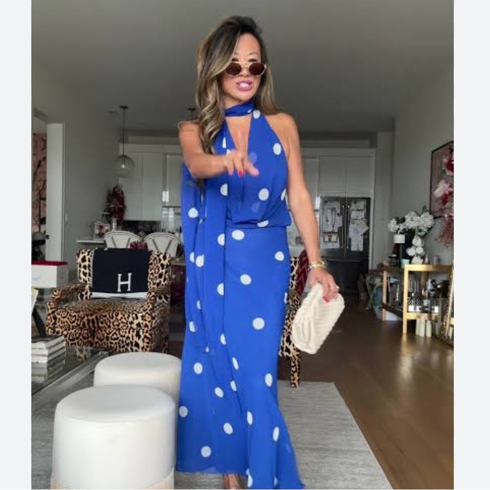 Zara Royal Blue Polka Dot Midi Dress - Picture 5 of 16
